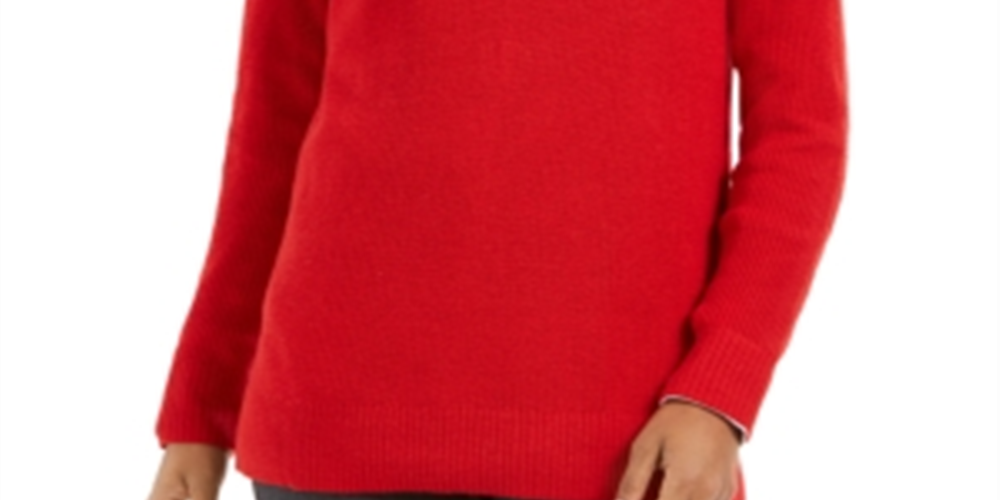 Camiseta feminina lisa de manga comprida com decote em V, tamanho X-G, vermelha, Charter Club