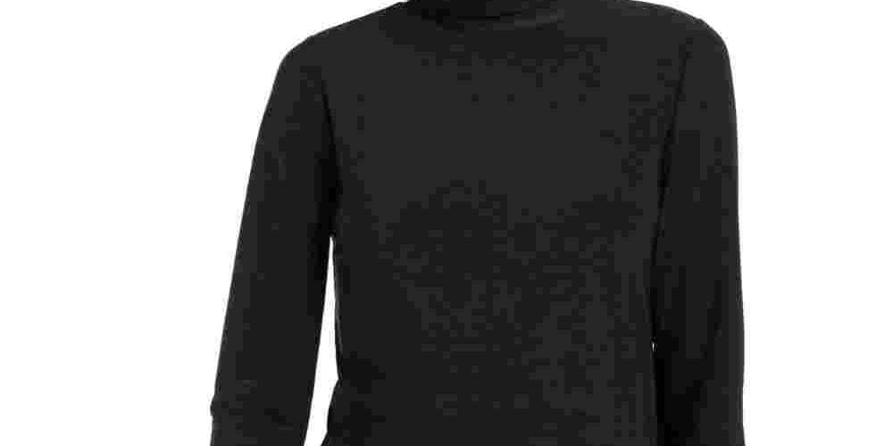 Blusa feminina Bar III Space Dye de manga comprida e gola alta, preta, tamanho médio
