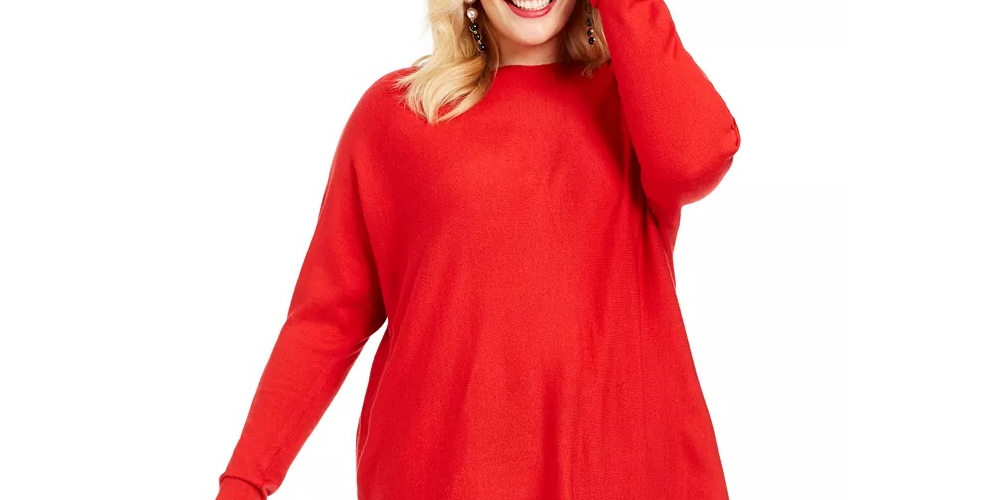 Suéter feminino plus size manga comprida alto-baixo INC International Concepts vermelho tamanho 0X