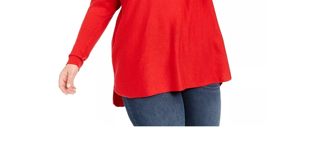 Suéter feminino plus size manga comprida alto-baixo INC International Concepts vermelho tamanho 0X