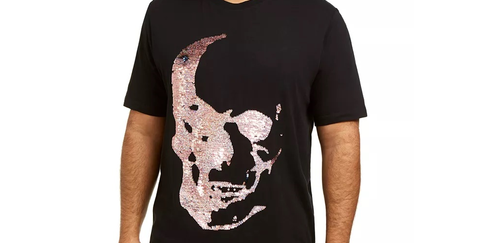 INC International Concepts Camiseta Masculina Estampada Manga Longa Oversized Tamanho 2XB Preta