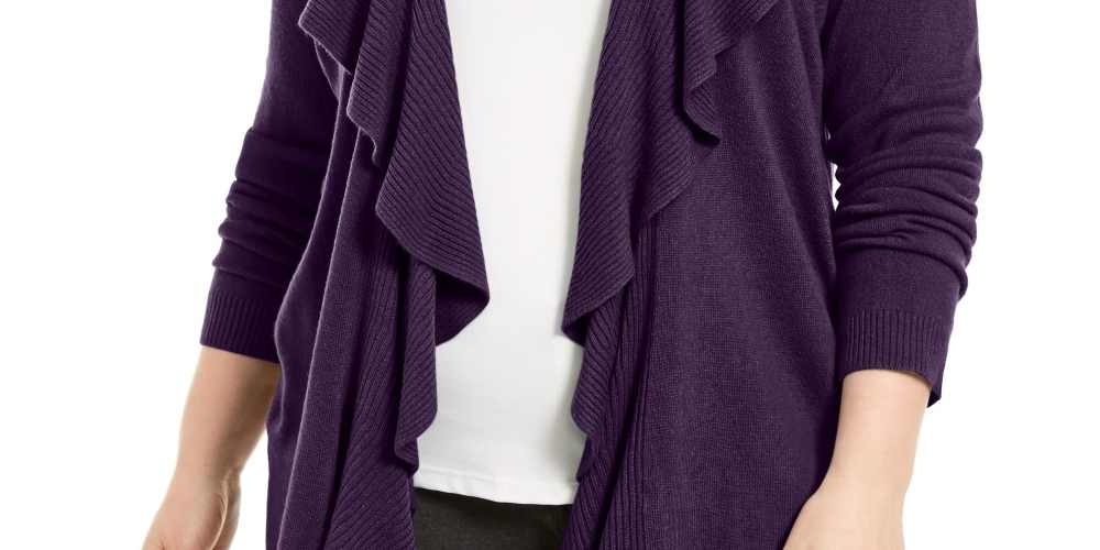 Karen Scott Suéter feminino plus size com decote babado e manga comprida, roxo, tamanho 2X