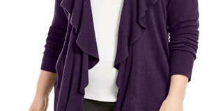 Karen Scott Suéter feminino plus size com decote babado e manga comprida, roxo, tamanho 2X