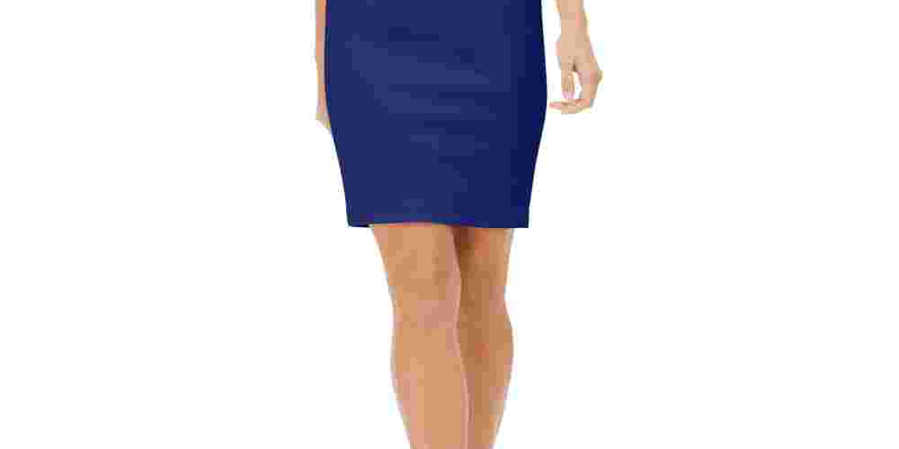 Vestido formal curto Calvin Klein feminino azul com gola redonda e corpo justo tamanho 10 azul tamanho 10
