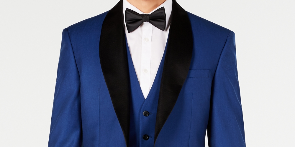 Ryan Seacrest Distinction Paletó Masculino Azul Color Block Tamanho 44