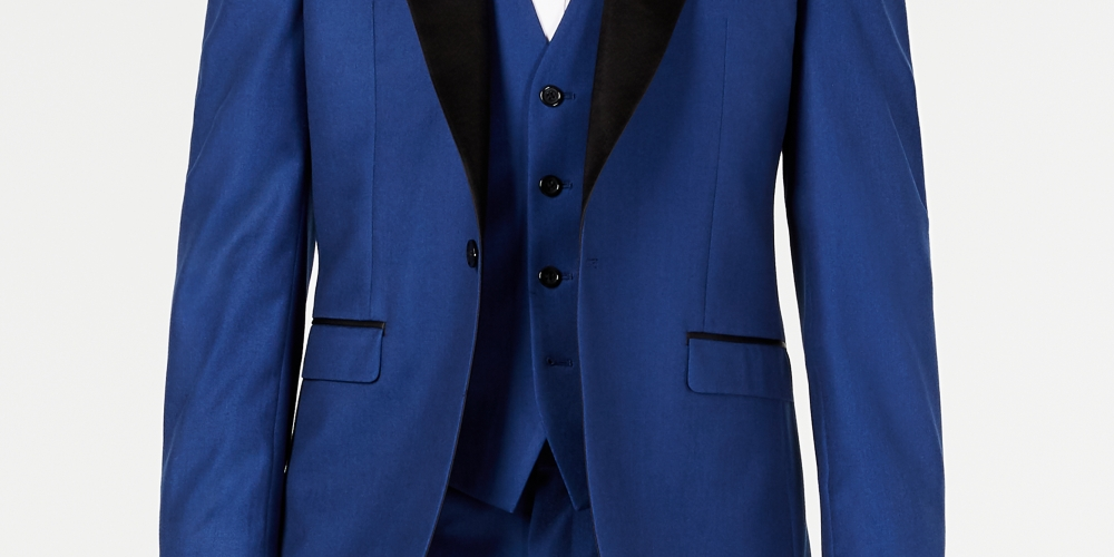 Ryan Seacrest Distinction Paletó Masculino Azul Color Block Tamanho 44