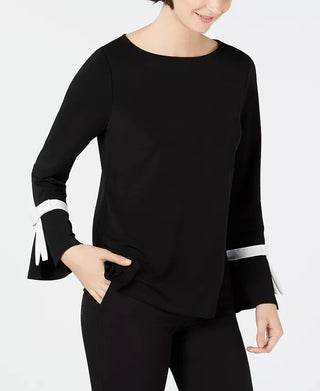 Charter Club Women's Petite Tie-Detail Crepe Top Black Size Medium