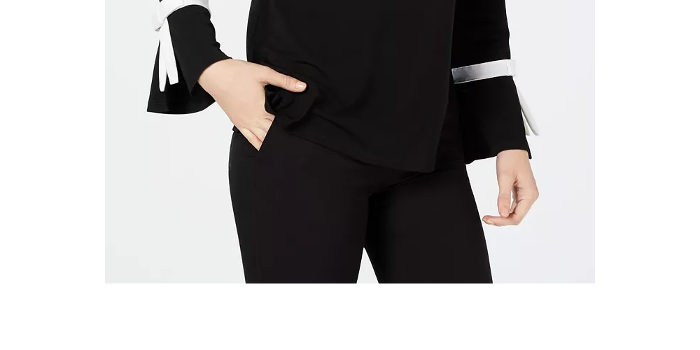 Charter Club Top feminino de crepe com detalhe de gravata, preto, tamanho médio