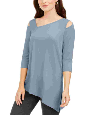 Blusa assimétrica com ombros descobertos Alfani feminina, azul, tamanho grande