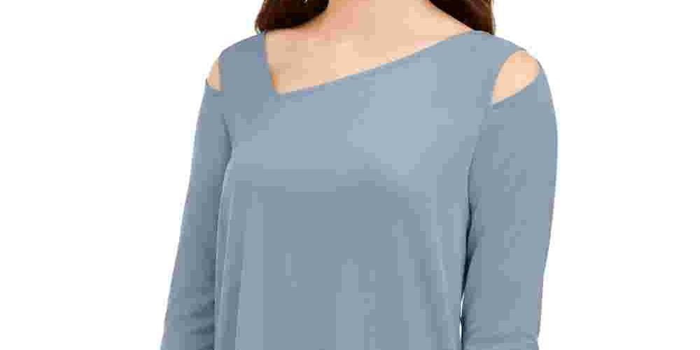Blusa assimétrica com ombros descobertos Alfani feminina, azul, tamanho grande