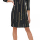 Vestido feminino Tommy Hilfiger com estampa de corrente evasê, preto, tamanho 6, pequeno