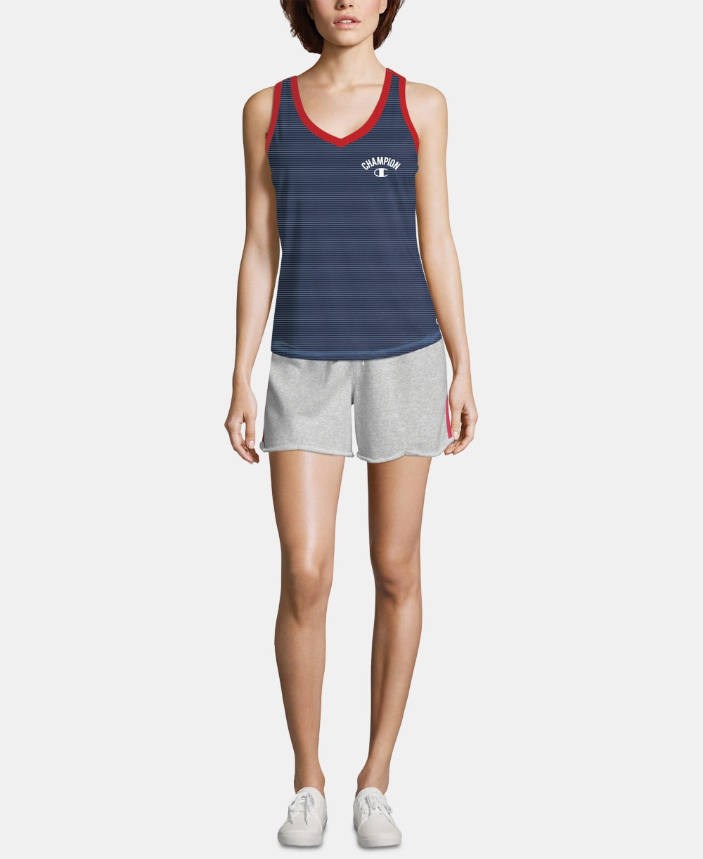 Camiseta regata Champion Heritage Cotton com decote em V, azul, tamanho médio, feminina
