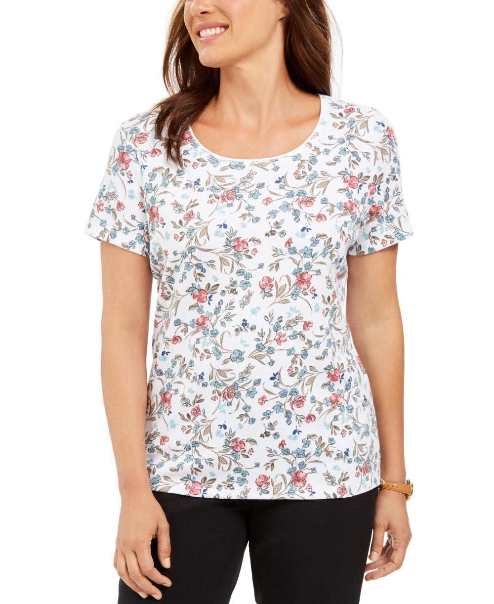 Camiseta feminina Karen Scott com estampa floral, branca, tamanho pequeno
