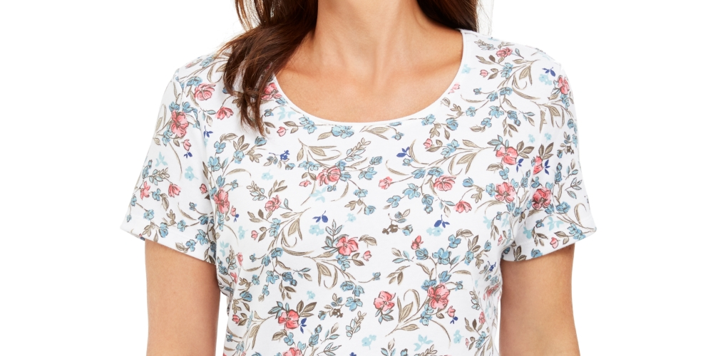 Camiseta feminina Karen Scott com estampa floral, branca, tamanho pequeno