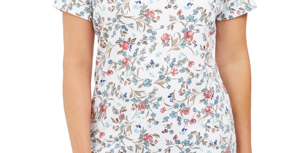 Camiseta feminina Karen Scott com estampa floral, branca, tamanho pequeno