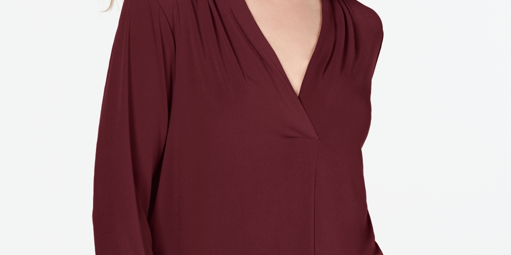Top feminino Charter Club com manga 3/4, vermelho, tamanho grande