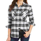 Camisa de flanela feminina Pendleton com cotoveleira, branca, tamanho XX-S