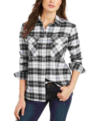 Camisa de flanela feminina Pendleton com cotoveleira, branca, tamanho XX-S
