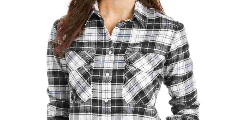 Camisa de flanela feminina Pendleton com cotoveleira, branca, tamanho XX-S