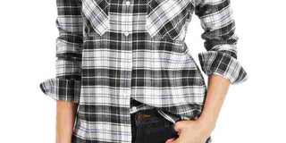 Camisa de flanela feminina Pendleton com cotoveleira, branca, tamanho XX-S