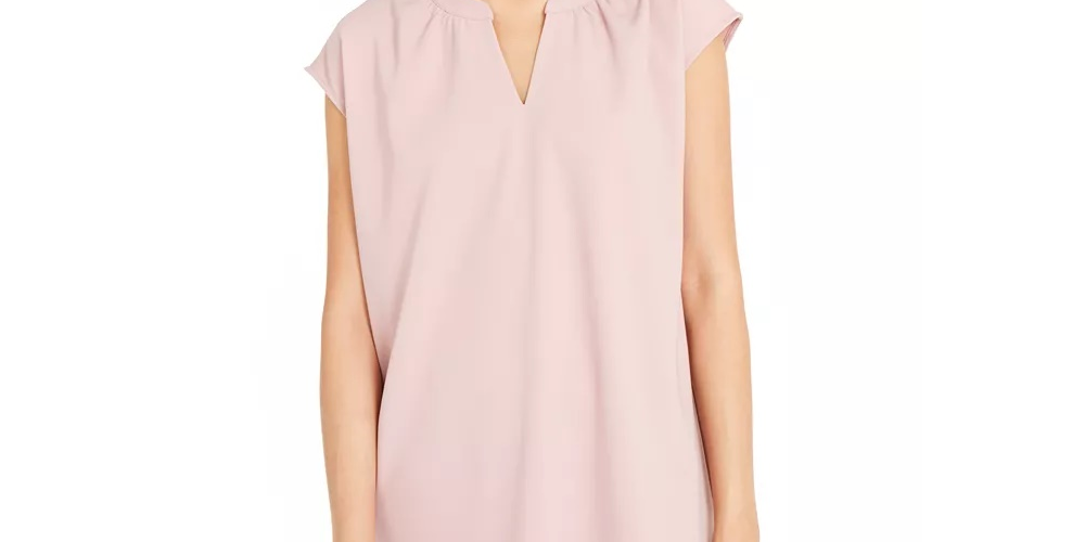 Blusa sem mangas Alfani feminina, lisa, com decote em V, rosa, tamanho médio