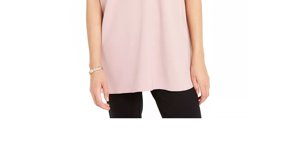 Blusa sem mangas Alfani feminina, lisa, com decote em V, rosa, tamanho médio