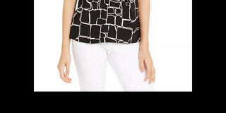 Blusa sem mangas com pregas frontais estampadas Alfani para mulheres, preta, tamanho grande