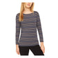 Blusa feminina Anne Klein listrada, manga comprida, gola alta, azul, tamanho X-S