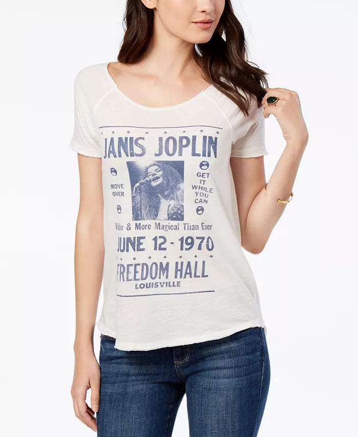 Camiseta feminina Lucky Brand com estampa de faixa de algodão, branca, tamanho pequeno