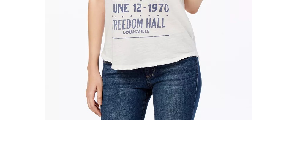 Camiseta feminina Lucky Brand com estampa de faixa de algodão, branca, tamanho pequeno
