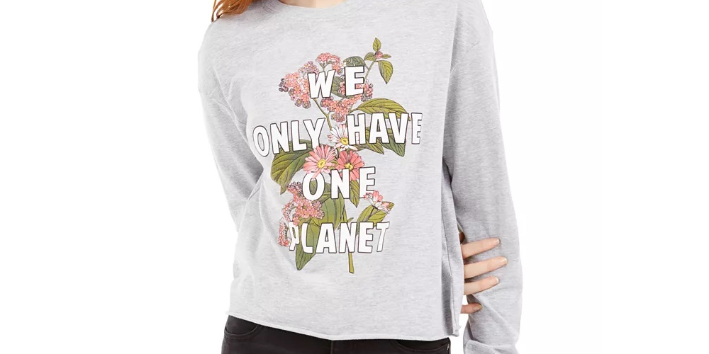 Camiseta gráfica One Planet da Rebelious One Juniors, tamanho médio, cinza