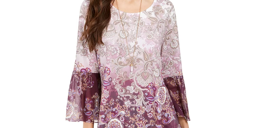 Túnica babydoll estampada feminina Style &amp; Co, roxa, tamanho X-S