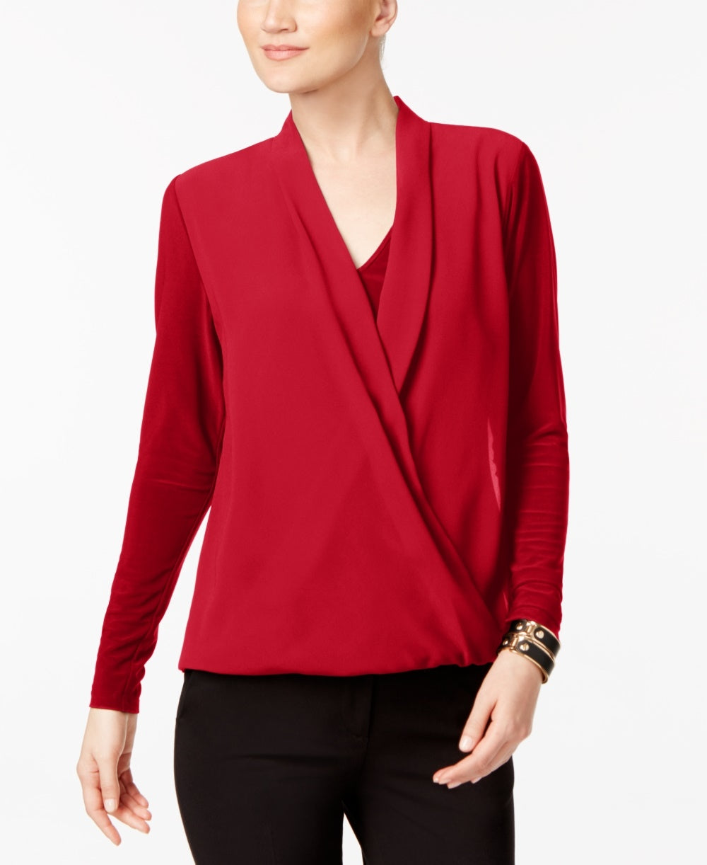 Blusa feminina Alfani Surplice vermelha tamanho X-Large