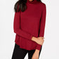 JM Collection Blusa feminina vermelha de manga comprida e gola alta, tamanho P