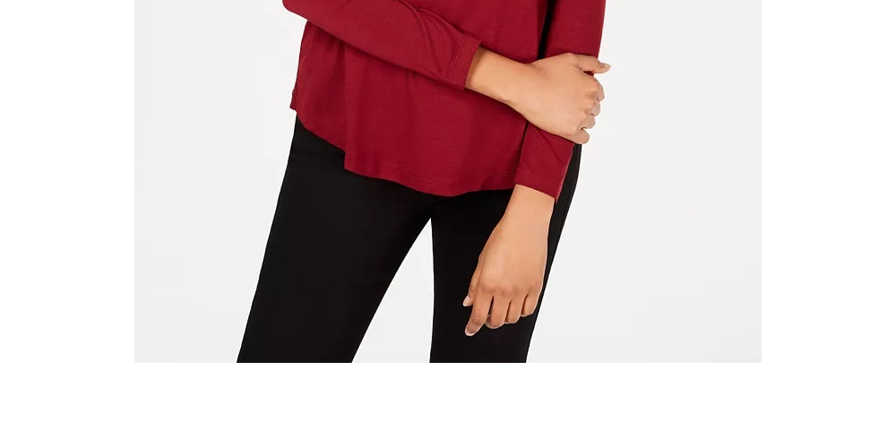 JM Collection Blusa feminina vermelha de manga comprida e gola alta, tamanho P