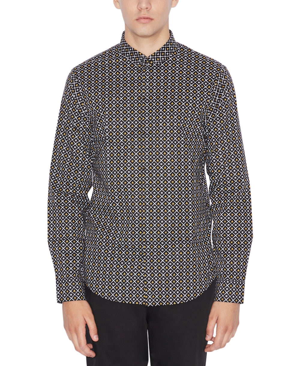 Camisa Masculina Ax Armani Exchange Slim-Fit Stretch com Estampa de Logotipo Preta/Branca Tamanho X-G