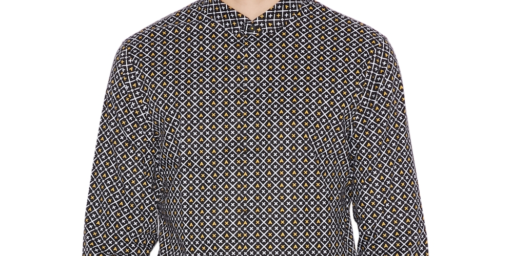 Camisa Masculina Ax Armani Exchange Slim-Fit Stretch com Estampa de Logotipo Preta/Branca Tamanho X-G