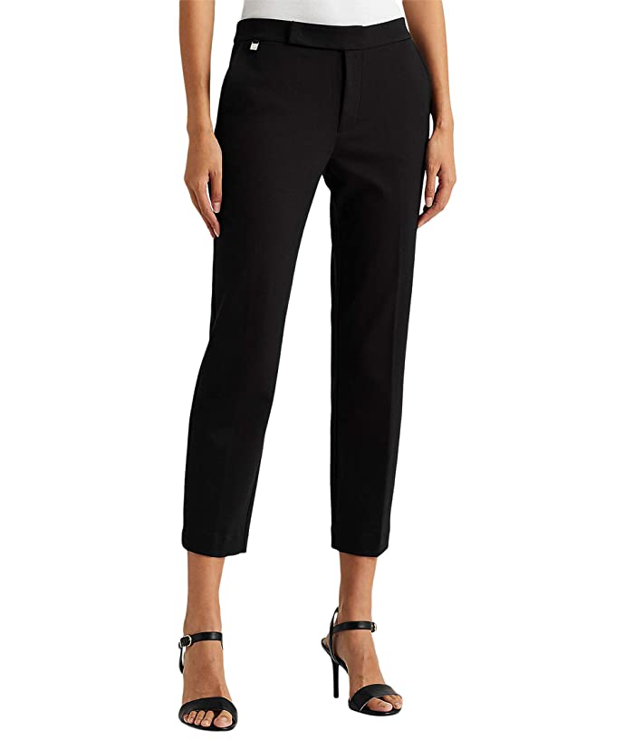Calça reta Ralph Lauren Stretch Ponte feminina, preta, tamanho médio