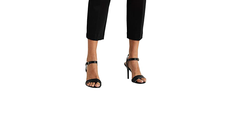 Calça reta Ralph Lauren Stretch Ponte feminina, preta, tamanho médio