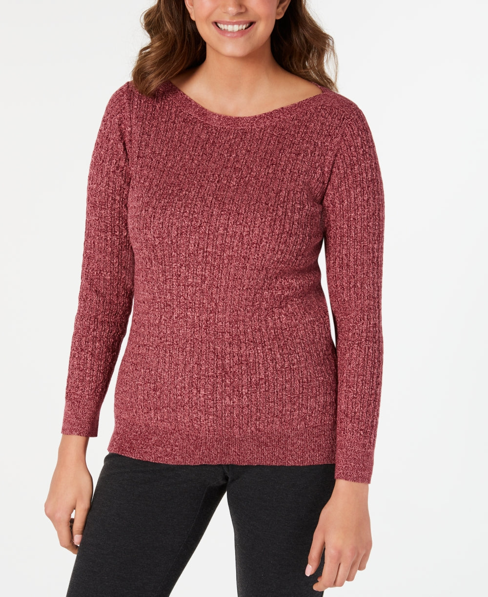 Karen Scott Suéter feminino de algodão com gola canoa, cor merlot, tamanho extrapequeno
