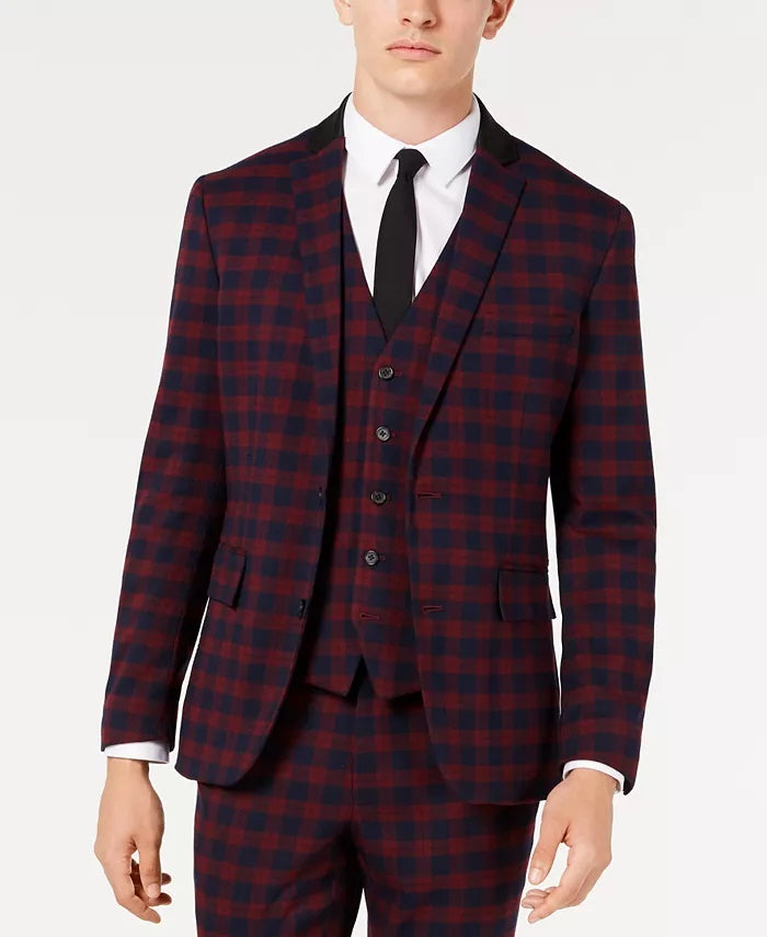 Blazer xadrez slim fit masculino da INC International Concepts, vermelho, tamanho extragrande