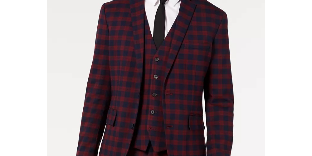 Blazer xadrez slim fit masculino da INC International Concepts, vermelho, tamanho extragrande