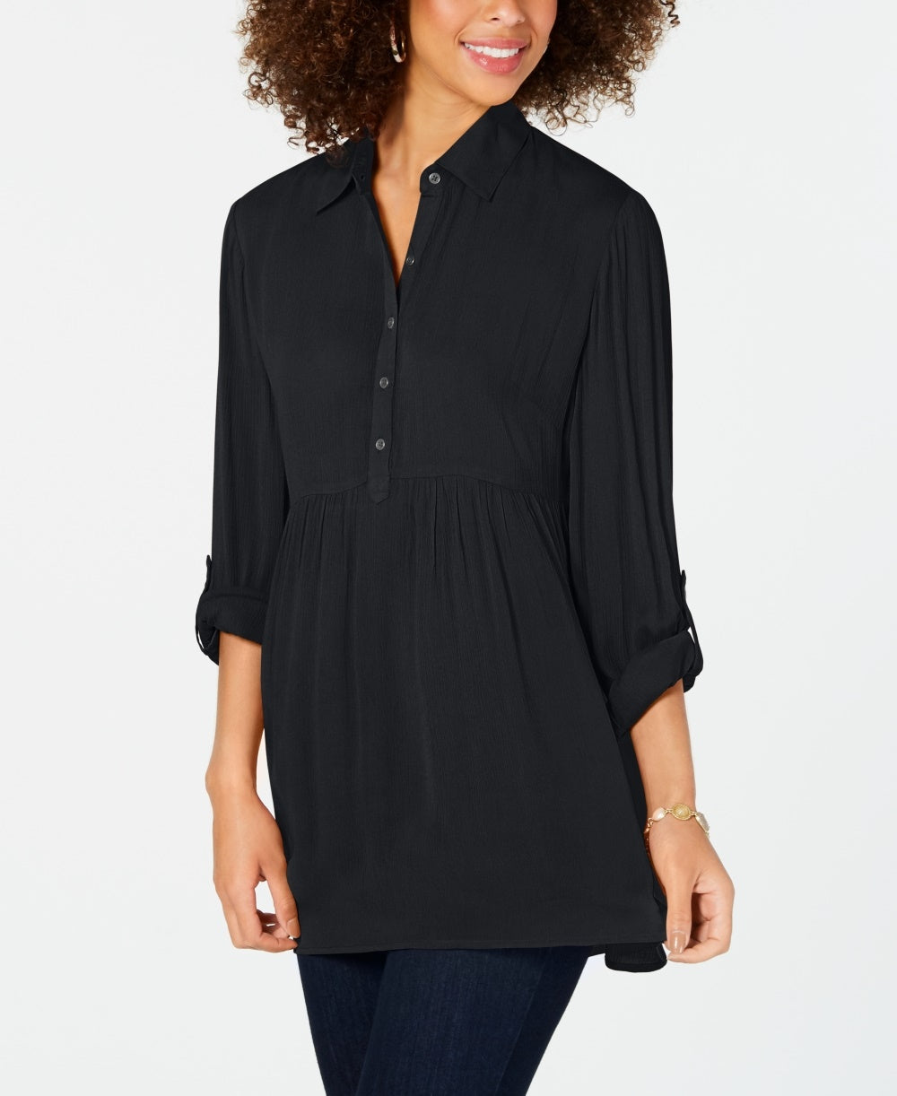 Camisa túnica babydoll feminina pequena estilo &amp; co, preta, tamanho PS