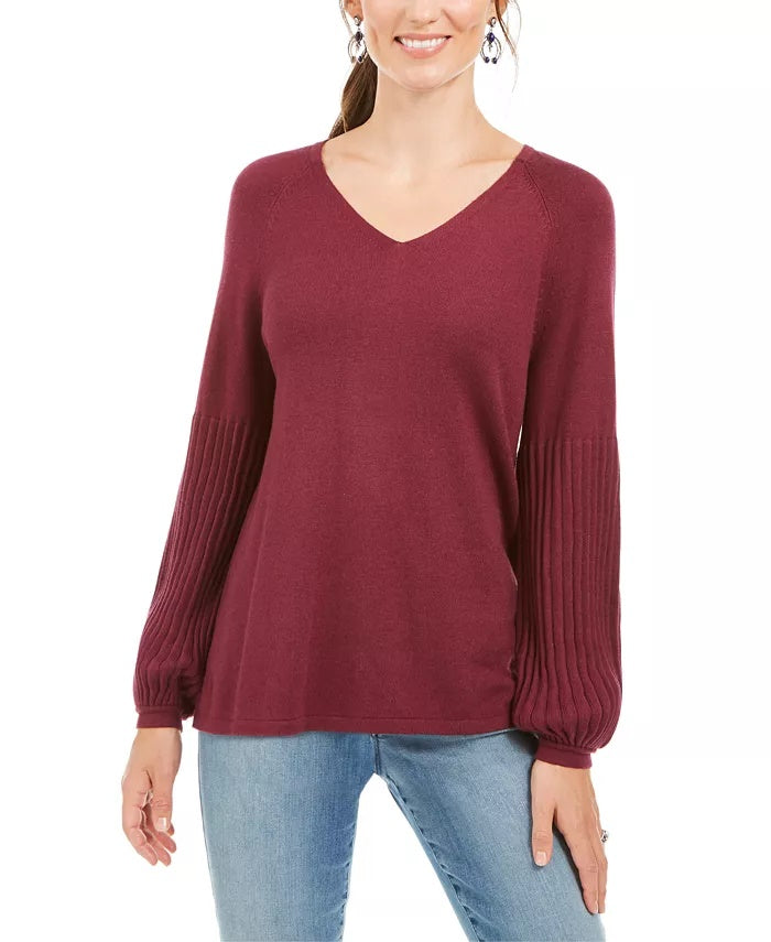 Suéter túnica feminino estilo &amp; co, manga curta, vermelho, tamanho PL