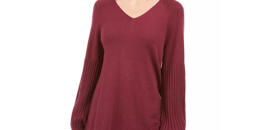 Suéter túnica feminino estilo &amp; co, manga curta, vermelho, tamanho PL