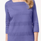 Karen Scott Blusa feminina de renda com manga 3/4 e decote quadrado, roxa, tamanho X-S
