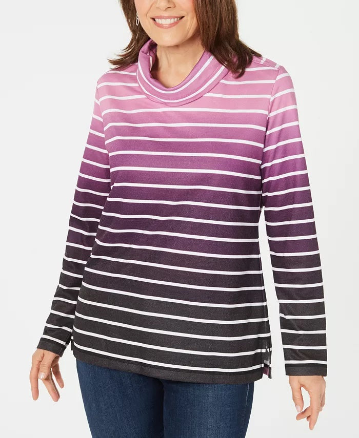Karen Scott Sport Feminino Listrado Ombré Gola Alta Outono Berry Tamanho XS