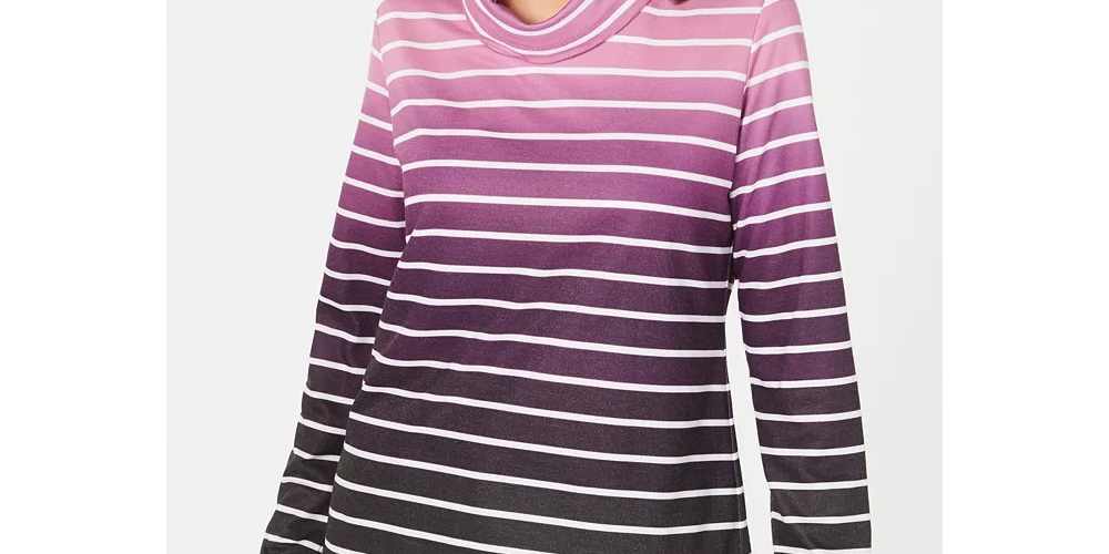 Karen Scott Sport Feminino Listrado Ombré Gola Alta Outono Berry Tamanho XS