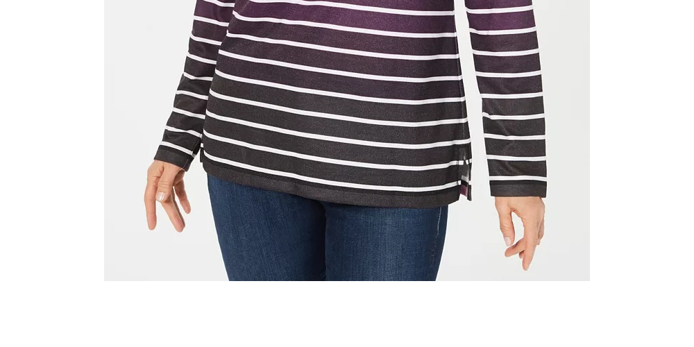 Karen Scott Sport Feminino Listrado Ombré Gola Alta Outono Berry Tamanho XS