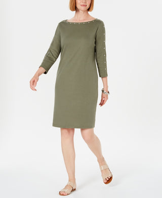 Vestido feminino Karen Scott Petite com decote canoa e tachas, verde, tamanho PS